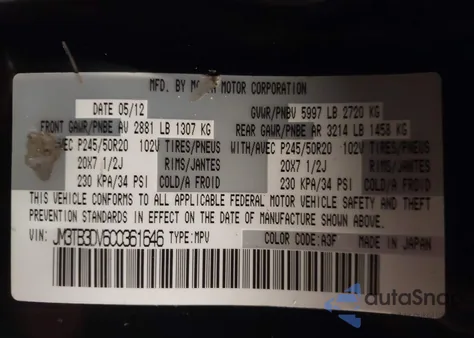 2012 Mazda Cx-9 Grand Touring from USA, damaged, VIN JM3TB3DV6C0361646